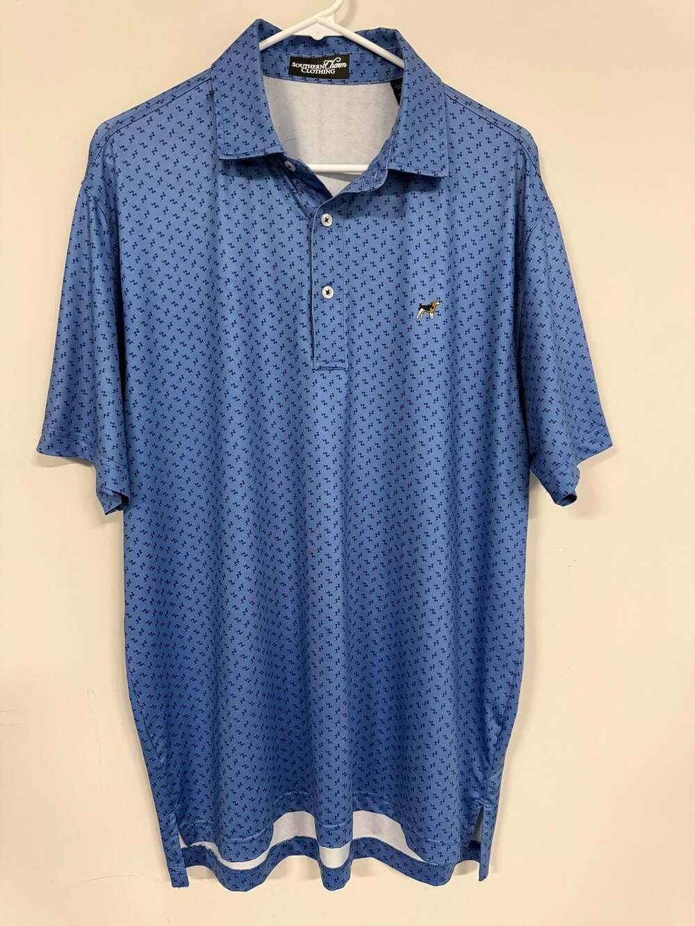 Southern Charm Clothing Golf Polo Size M Blue Beagle Print Performance